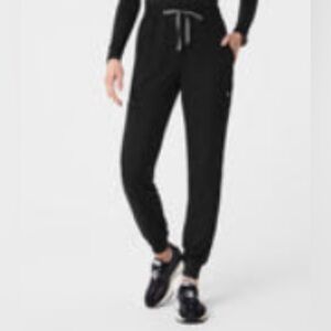 women's Black High Waisted Uman Relaxed - Petite Jogger Scrub Pants